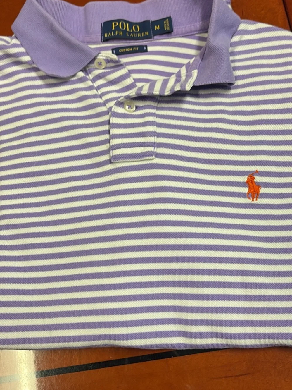 Polo by Ralph Lauren Lavender and White Striped Custom Fit Polo